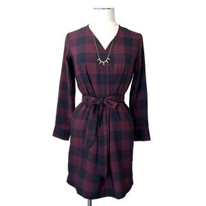 ANN TAYLOR FACTORY Petite Plaid Long Sleeve Dress Purple Navy Blue Sz XSP